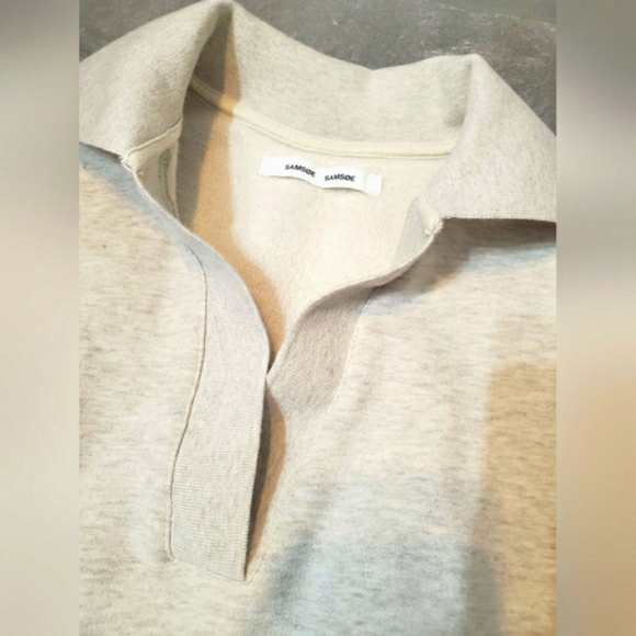 Samsoe Samsoe "Elli polo" long sleeve sweater. Heathered grey and cream. Size S. - Picture 4 of 12